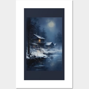 Copy of cozy winter nights - cabin by the lake - 3 Posters and Art